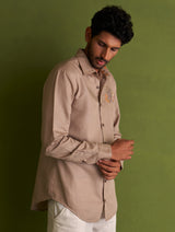 Hae Block-Printed Linen Shirt - River Sand