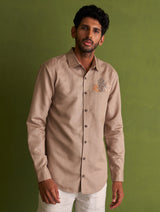 Hae Block-Printed Linen Shirt - River Sand