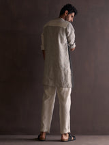 Minsu Color-Blocked Kurta Set - Grey