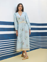 Greta Floral Linen Dress - Sky