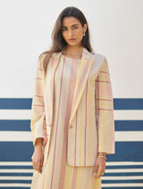 Inara Check Linen Dress With Blazer - Sand