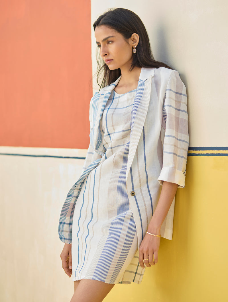 Nora Check Shift Dress With Blazer - Ivory