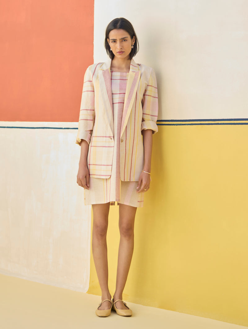 Nora Check Shift Dress With Blazer
 - Sand