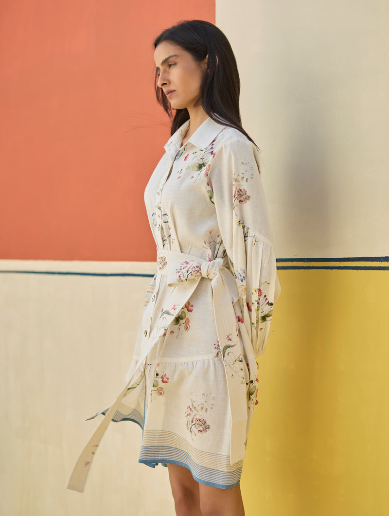 Alara Floral Shirt Dress - Ivory