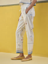 Ema Watercolour Floral Linen Pant - Ivory