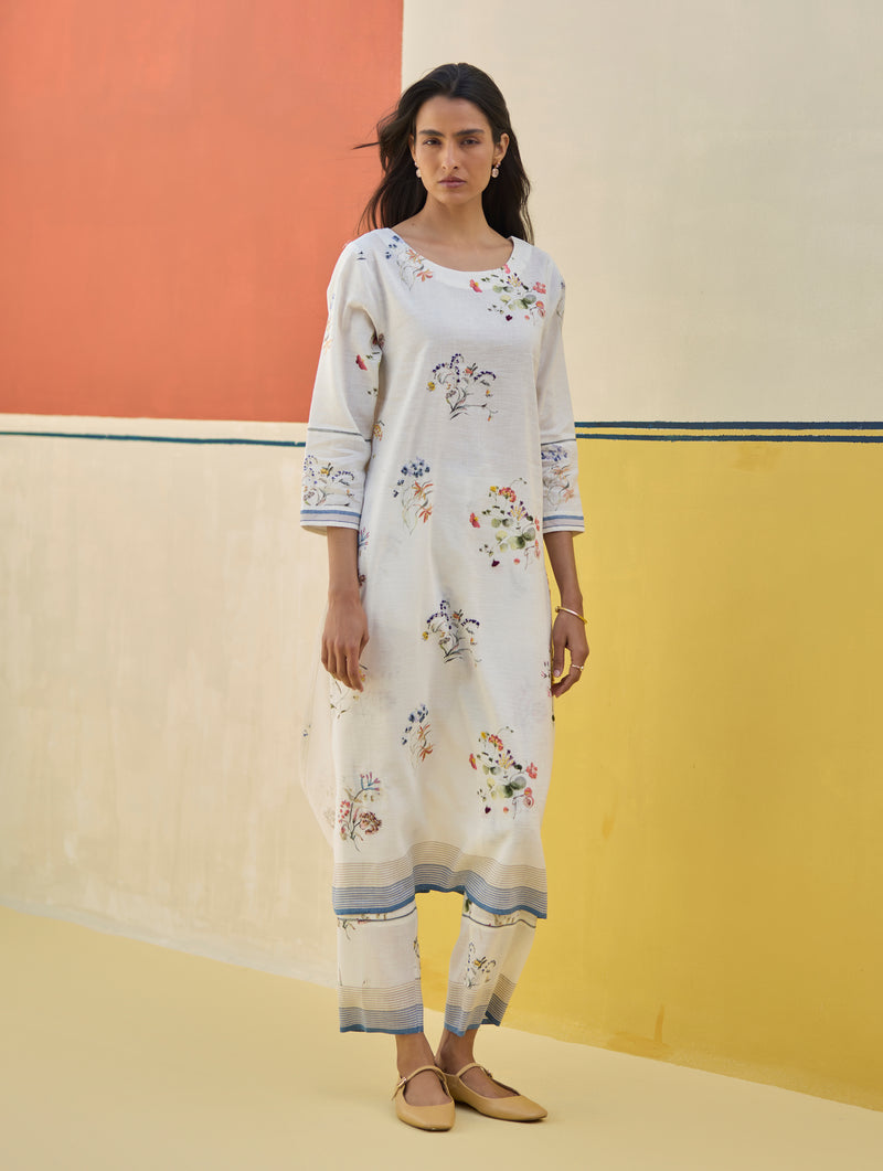 Kera Floral Embroidered Kurta Set
 - Ivory