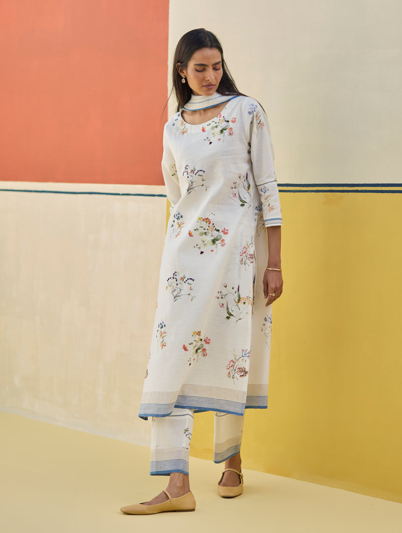 Kera Floral Embroidered Kurta Set
 - Ivory