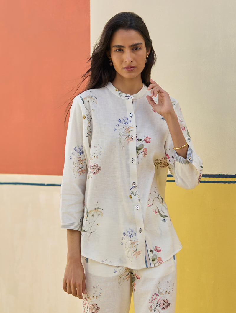 Vani Watercolour Floral Shirt - Ivory