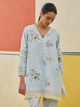 Raha Watercolour Floral Kurta - Sky