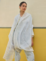 Mana Stripe Handloom Linen Dupatta - Sky