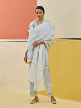 Mana Stripe Handloom Linen Dupatta - Sky