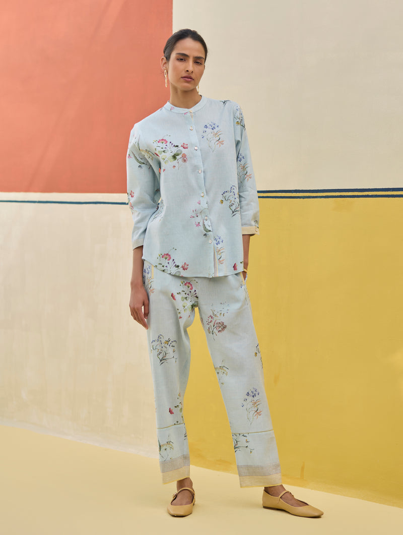 Vani Watercolour Floral Co-ord Set - Sky