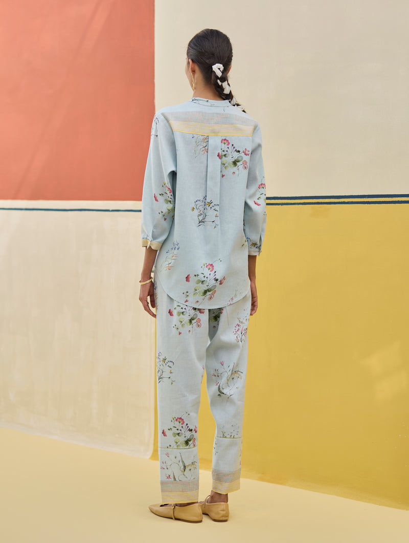 Vani Watercolour Floral Co-ord Set - Sky