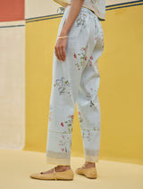 Ema Watercolour Floral Linen Pant - Sky