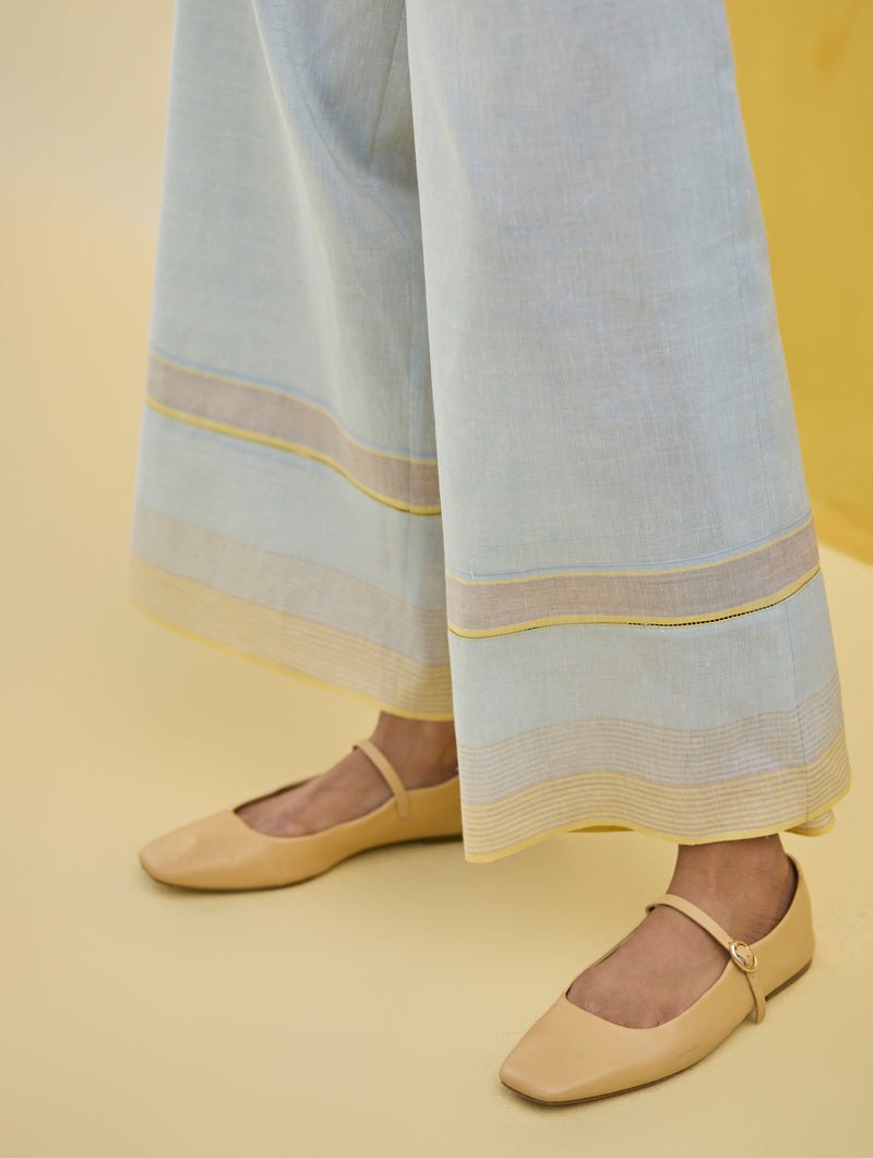 Lyla Stripe Border Pant - Sky