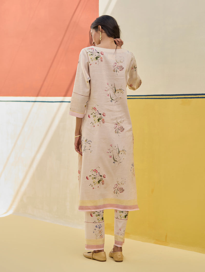 Kera Floral Hand-Embroidered Kurta - Sand