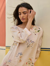 Kera Floral Embroidered Kurta Set
 - Sand