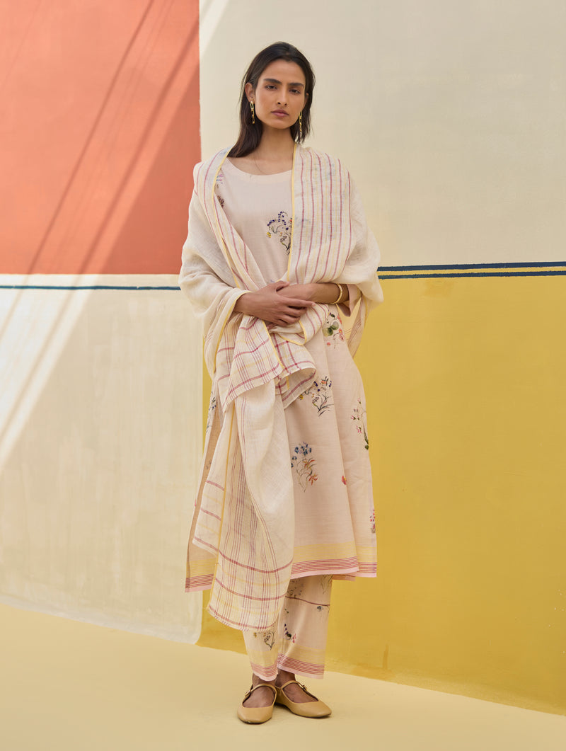 Mana Stripe Handloom Linen Dupatta - Sand