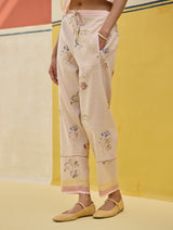 Ema Watercolour Floral Linen Pant - Sand