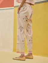 Ema Watercolour Floral Linen Pant - Sand