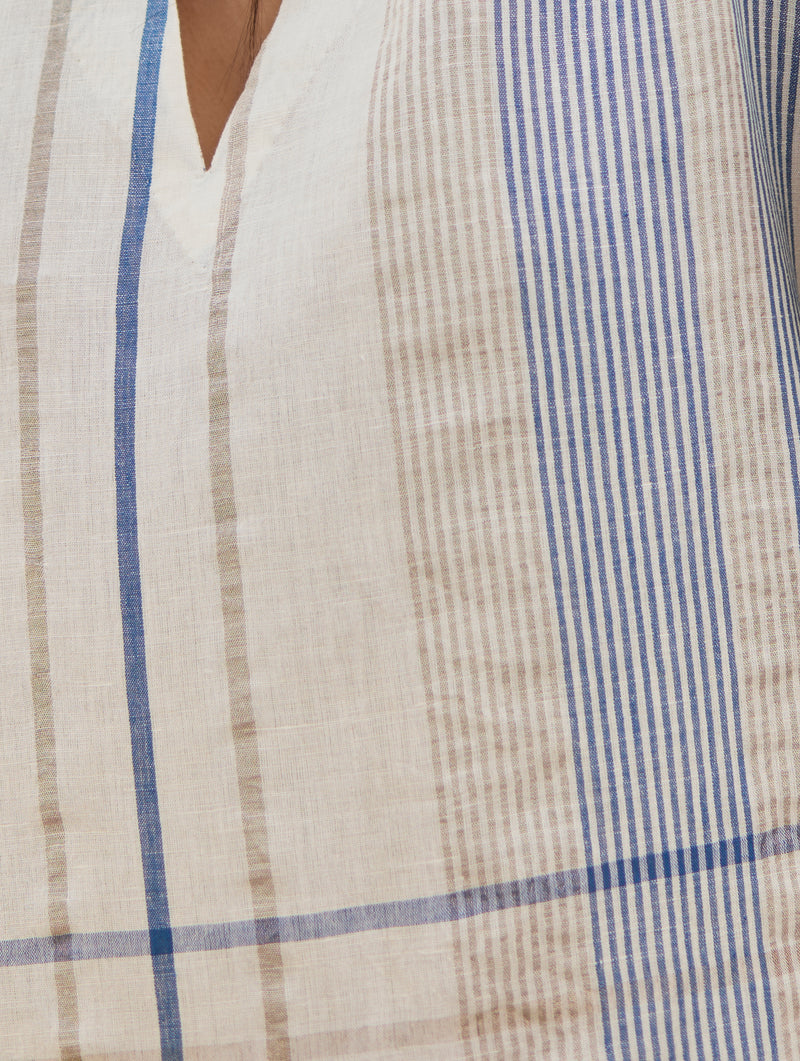 Kira Check Linen Top - Ivory