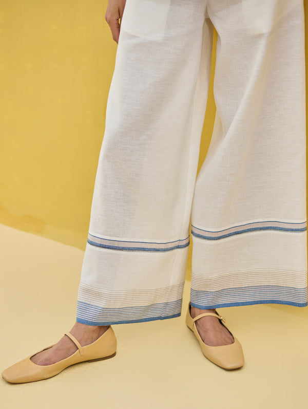 Lyla Stripe Border Pant - Ivory