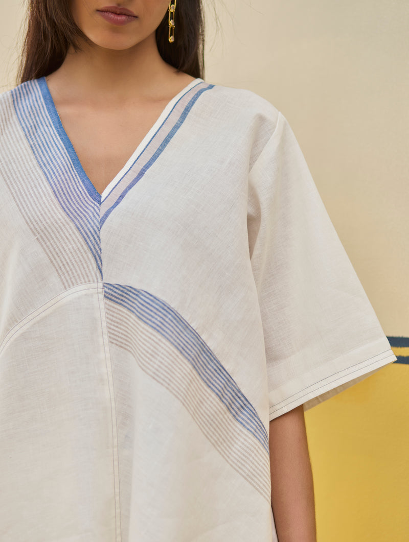 Moriko Border Linen Top - Ivory