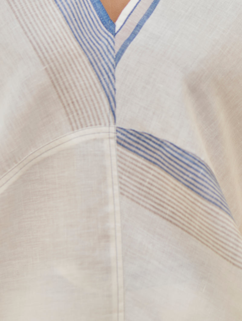 Moriko Border Linen Top - Ivory