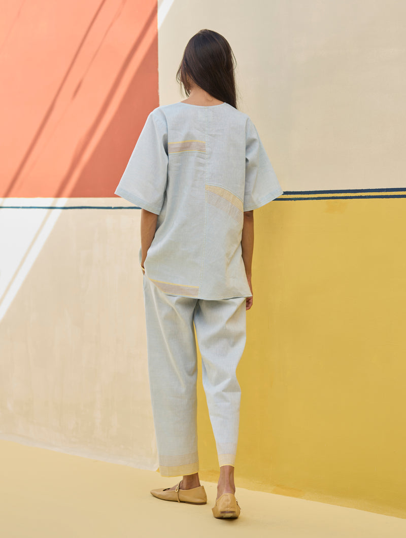 Moriko Border Linen Co-ord Set - Sky