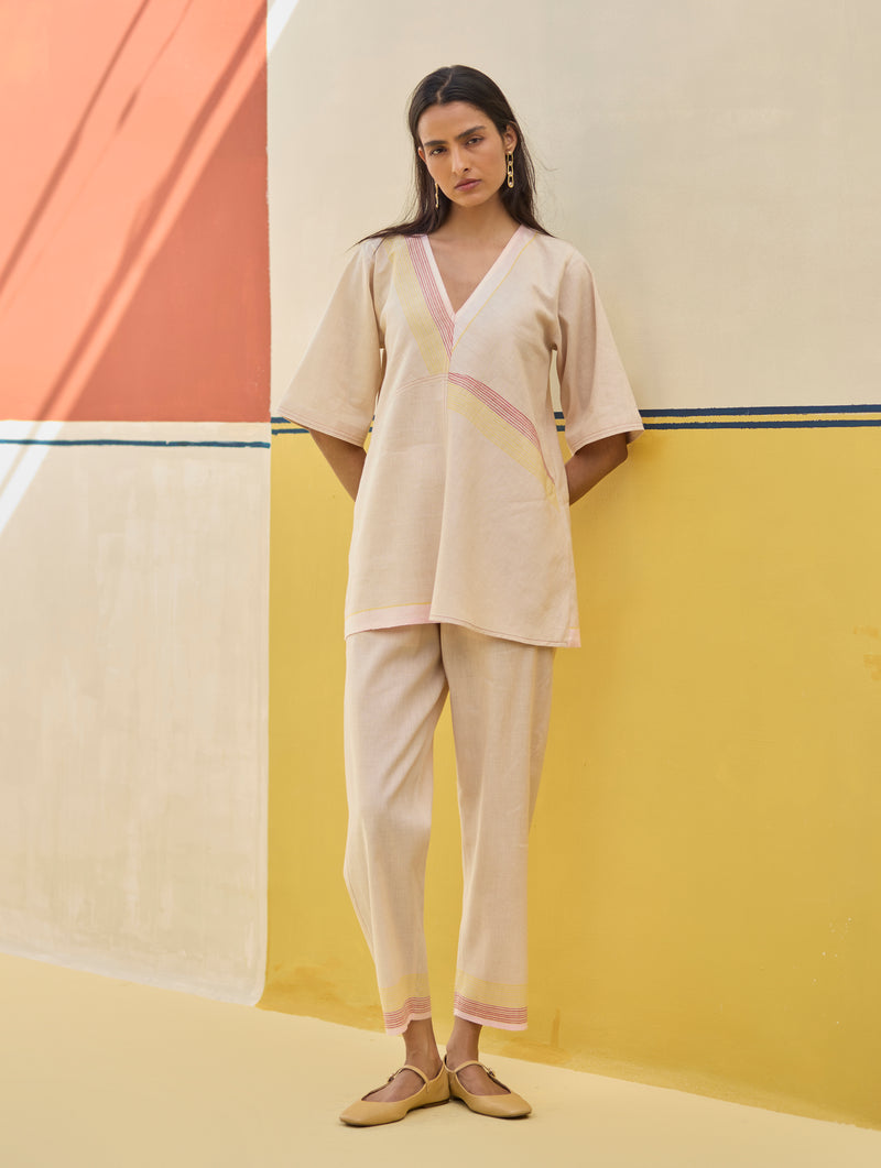 Moriko Border Linen Co-ord Set - Sand