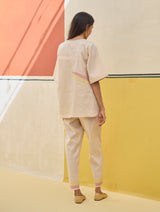 Moriko Border Linen Top - Sand