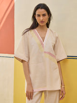 Moriko Border Linen Top - Sand