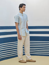 Niko Border Linen Shirt - Sky