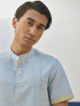 Niko Border Linen Shirt - Sky