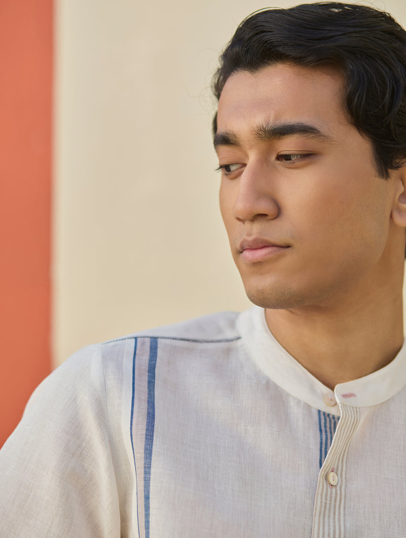 Niko Border Linen Shirt - Ivory