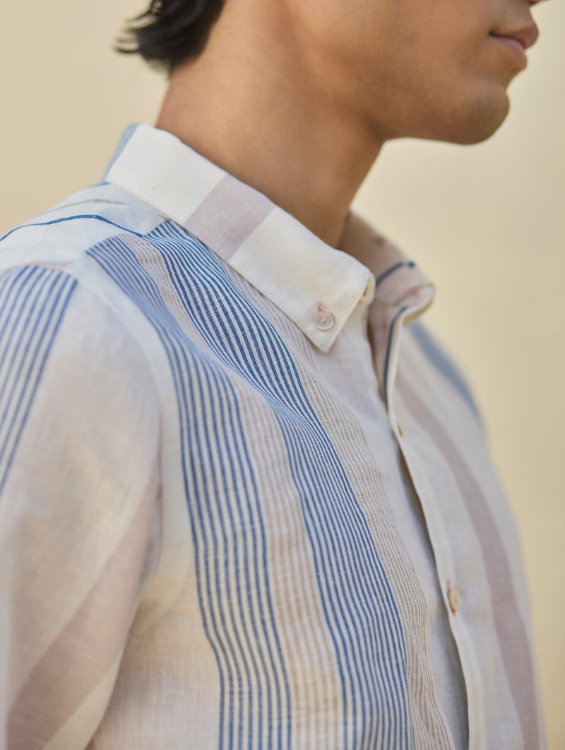 Hosa Modern Check Linen Shirt - Ivory