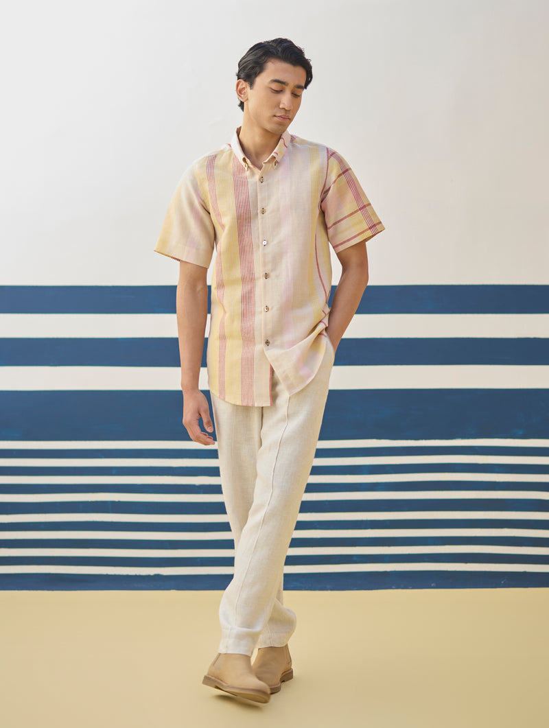 Hosa Modern Check Linen Shirt - Sand