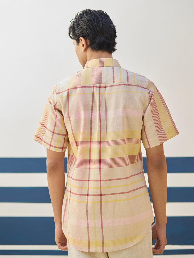 Hosa Modern Check Linen Shirt - Sand