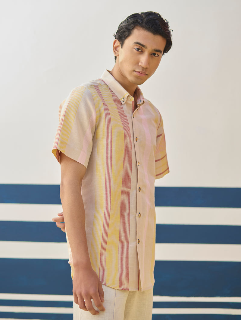 Hosa Modern Check Linen Shirt - Sand