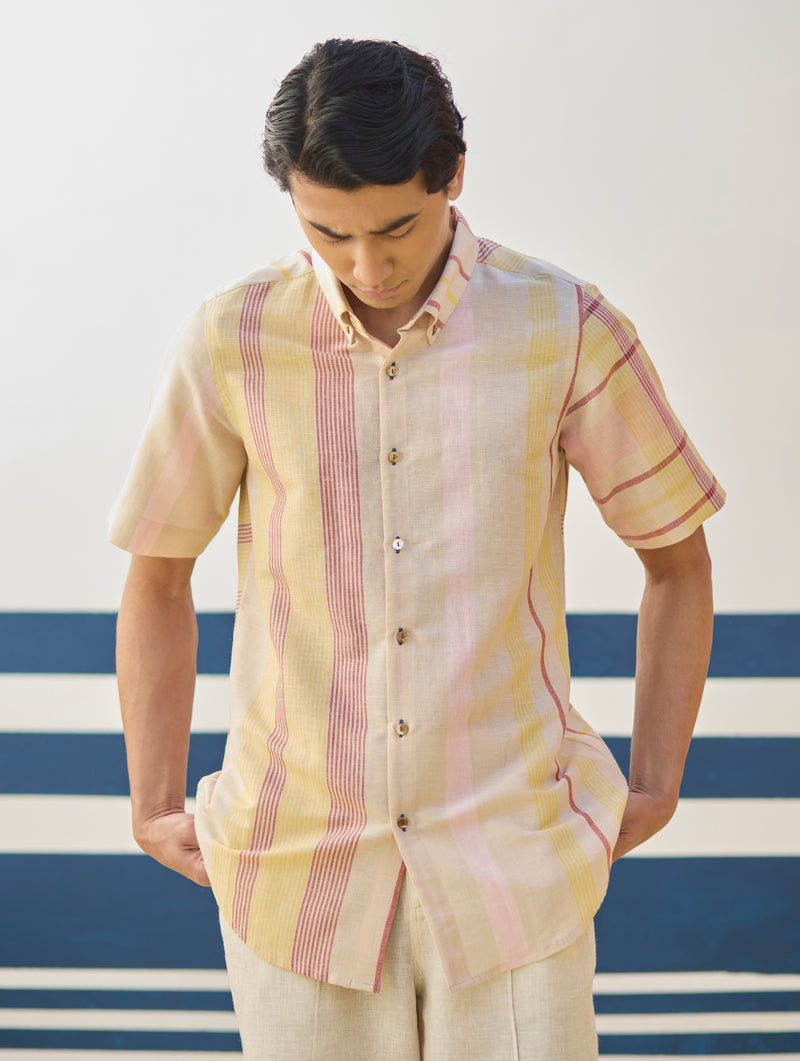 Hosa Modern Check Linen Shirt - Sand