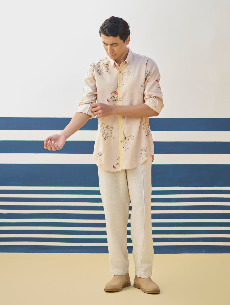 Ovi Watercolour Floral Shirt - Sand