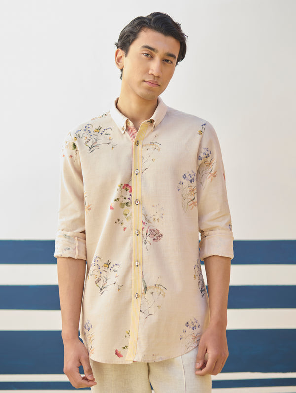 Ovi Watercolour Floral Shirt - Sand