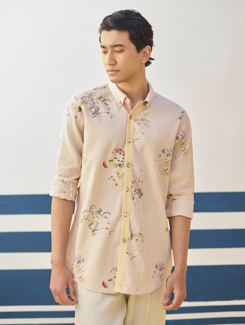 Ovi Watercolour Floral Shirt - Sand