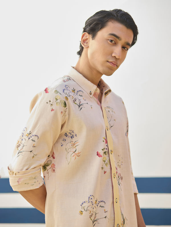 Ovi Watercolour Floral Shirt - Sand