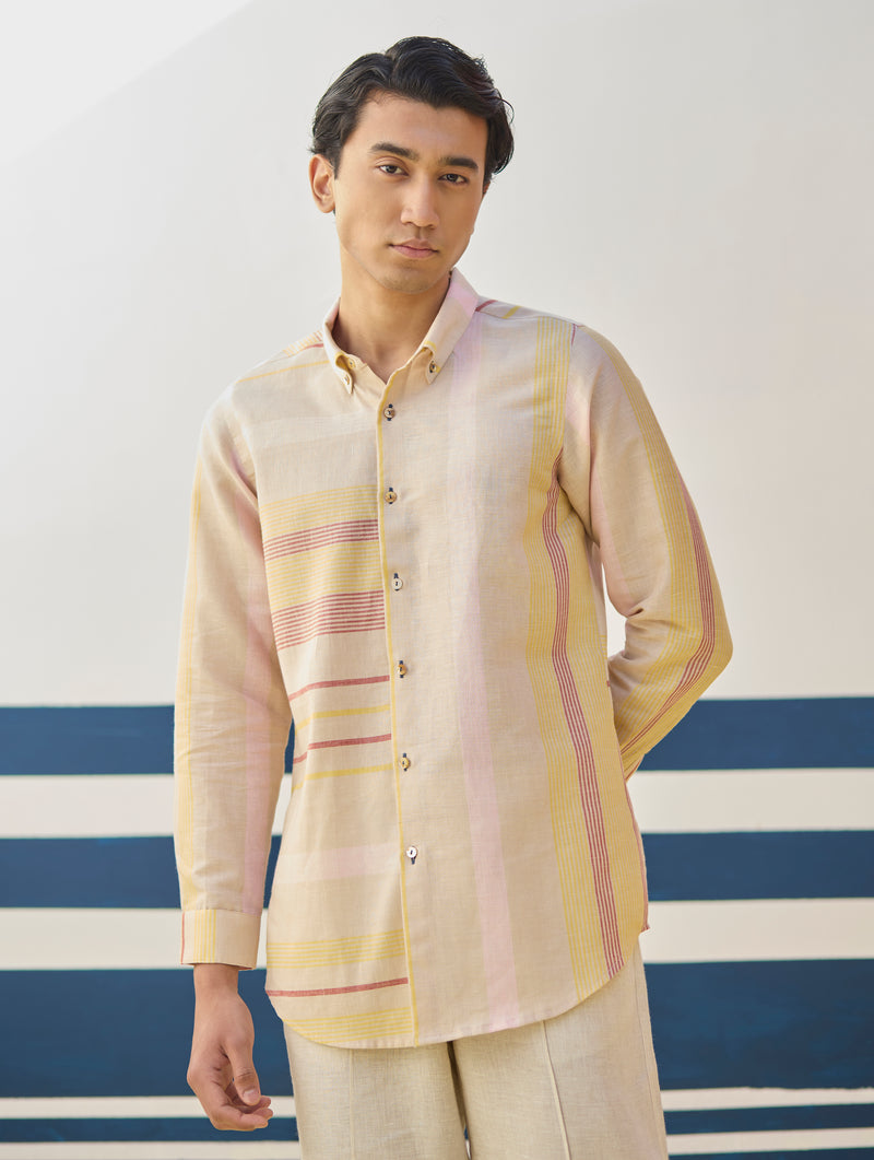 Yuto Modern Check Linen Shirt - Sand