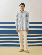 Ovi Watercolour Floral Shirt - Sky