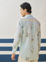 Ovi Watercolour Floral Shirt - Sky