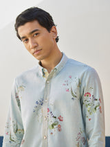 Ovi Watercolour Floral Shirt - Sky