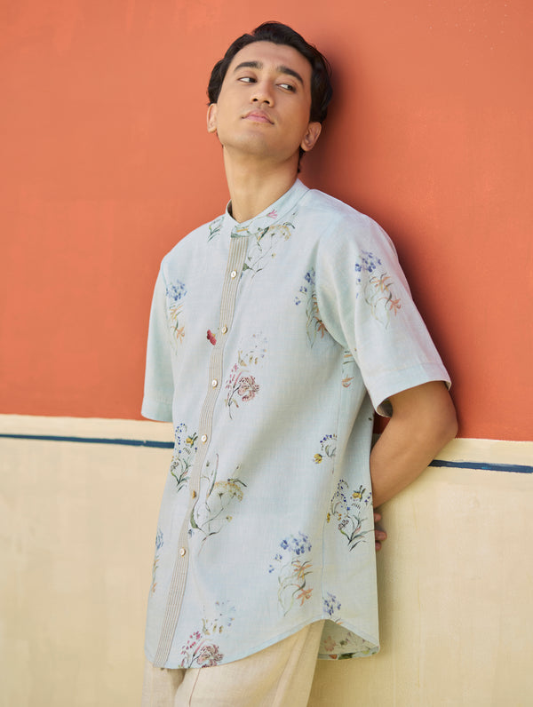 Fola Watercolour Floral Shirt - Sky