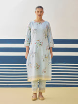 Kera Floral Embroidered Kurta Set
 - Sky